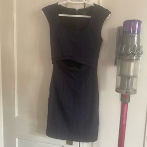 Cute le château blue and black patterned dress with cut out under bust